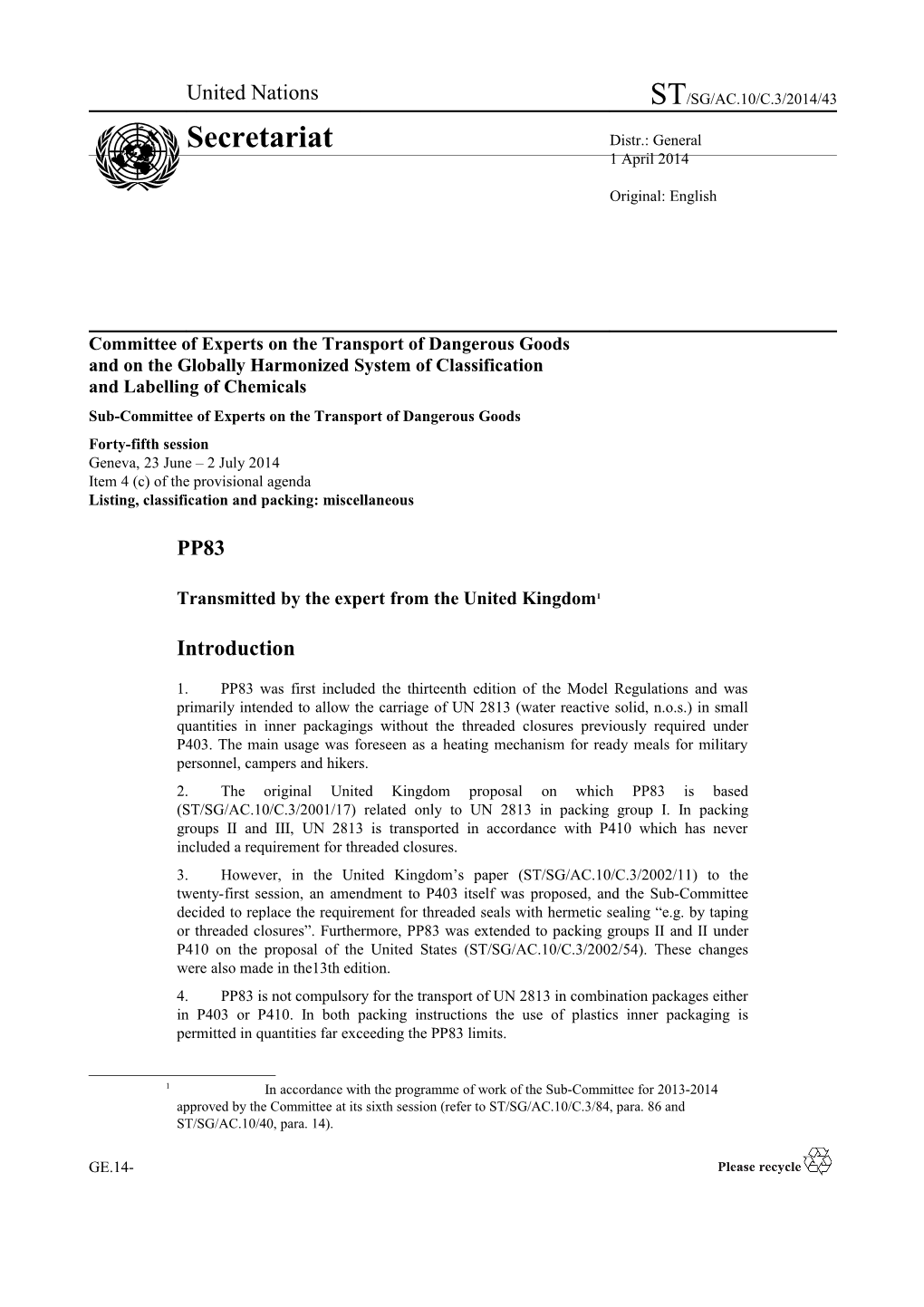 Sub-Committee of Experts on the Transport of Dangerous Goods s3