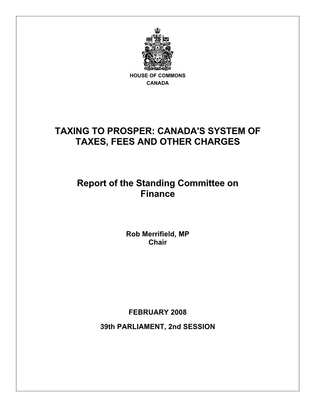 Canada's System of Taxes, Fees and Other Charges