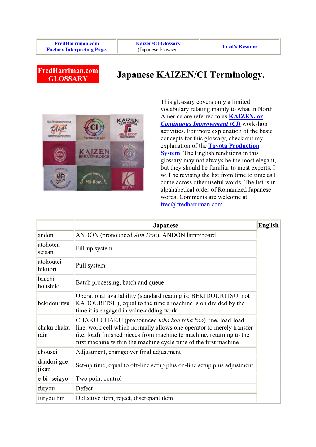 Japanese KAIZEN/CI Terminology