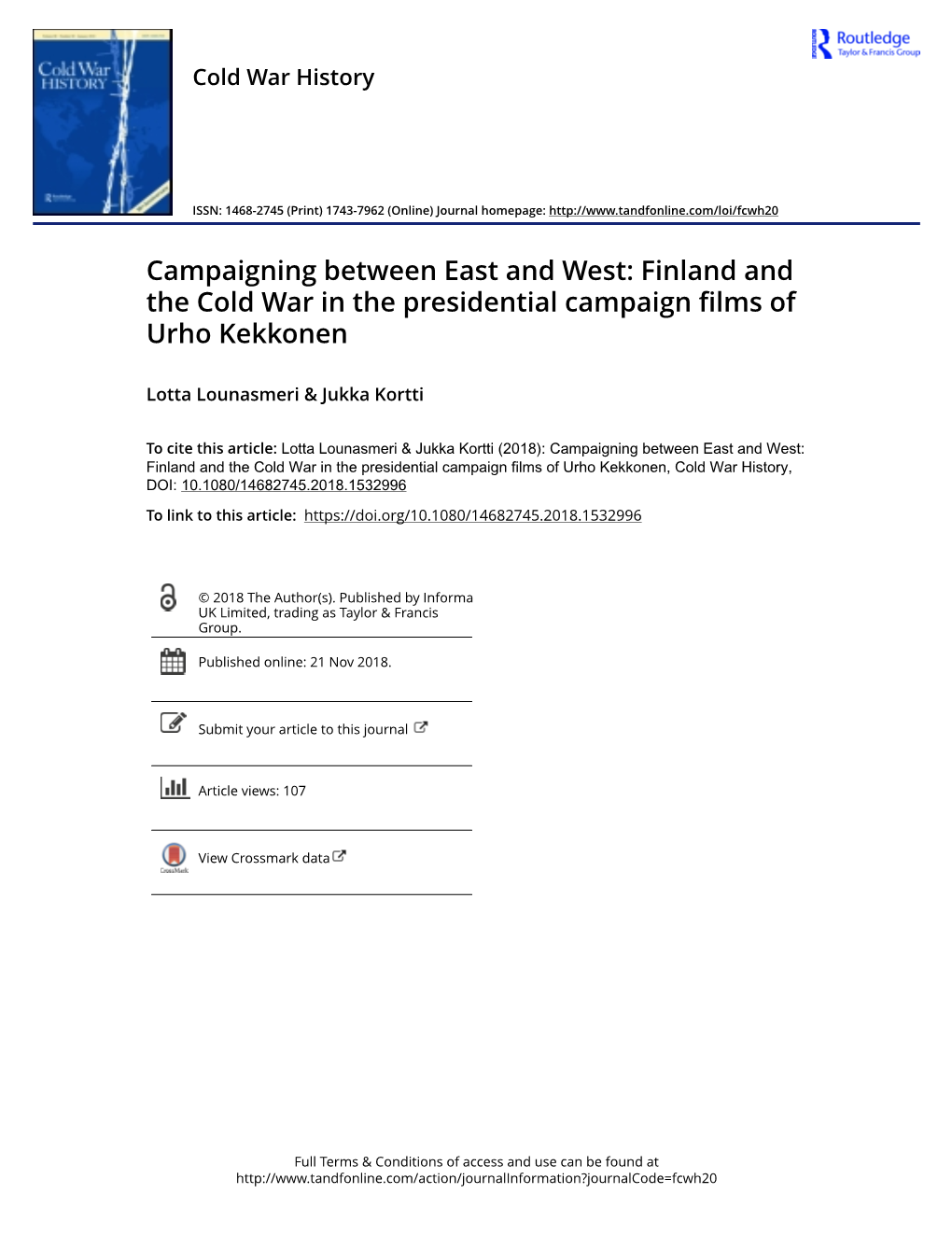 Finland and the Cold War in the Presidential Campaign Films of Urho Kekkonen