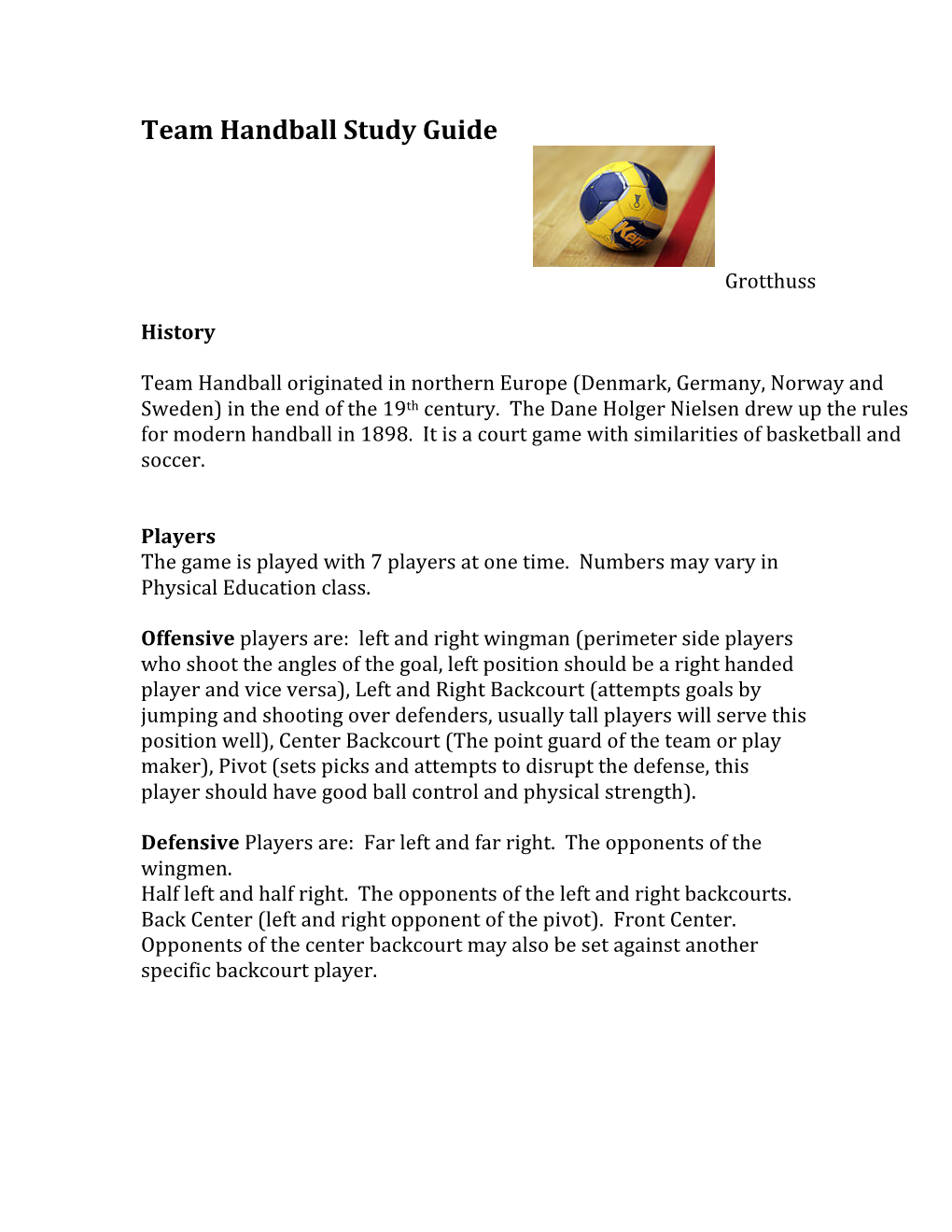 Team Handball Study Guide