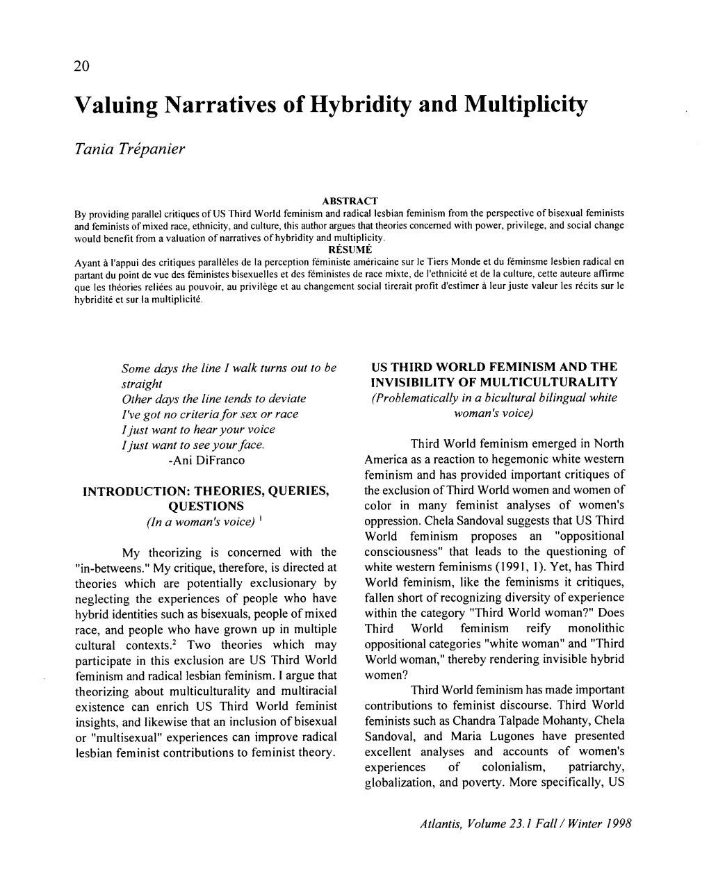 Valuing Narratives of Hybridity and Multiplicity