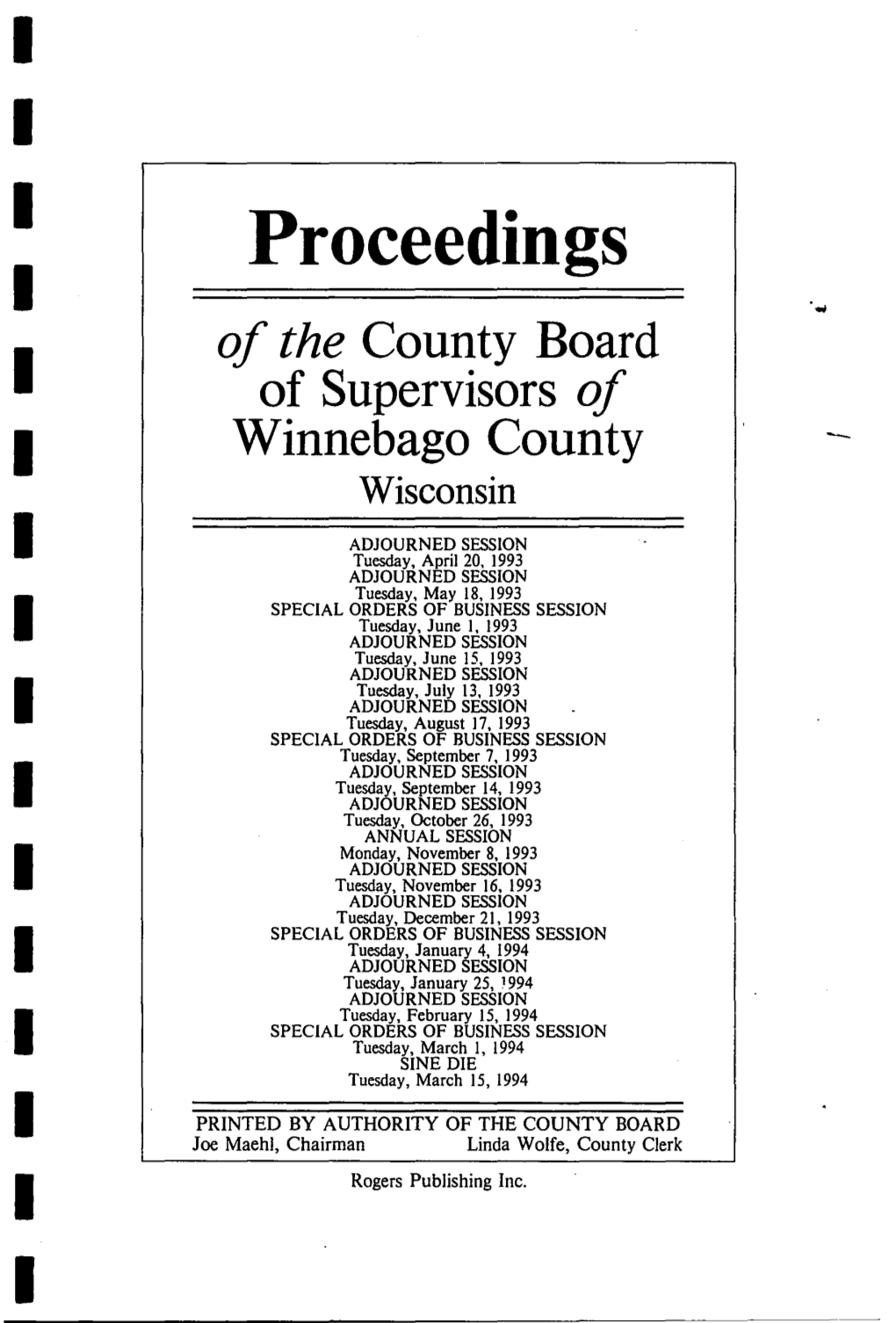 Proceedings I of the County Board I of Supervisors of I Winnebago County - Wisconsin