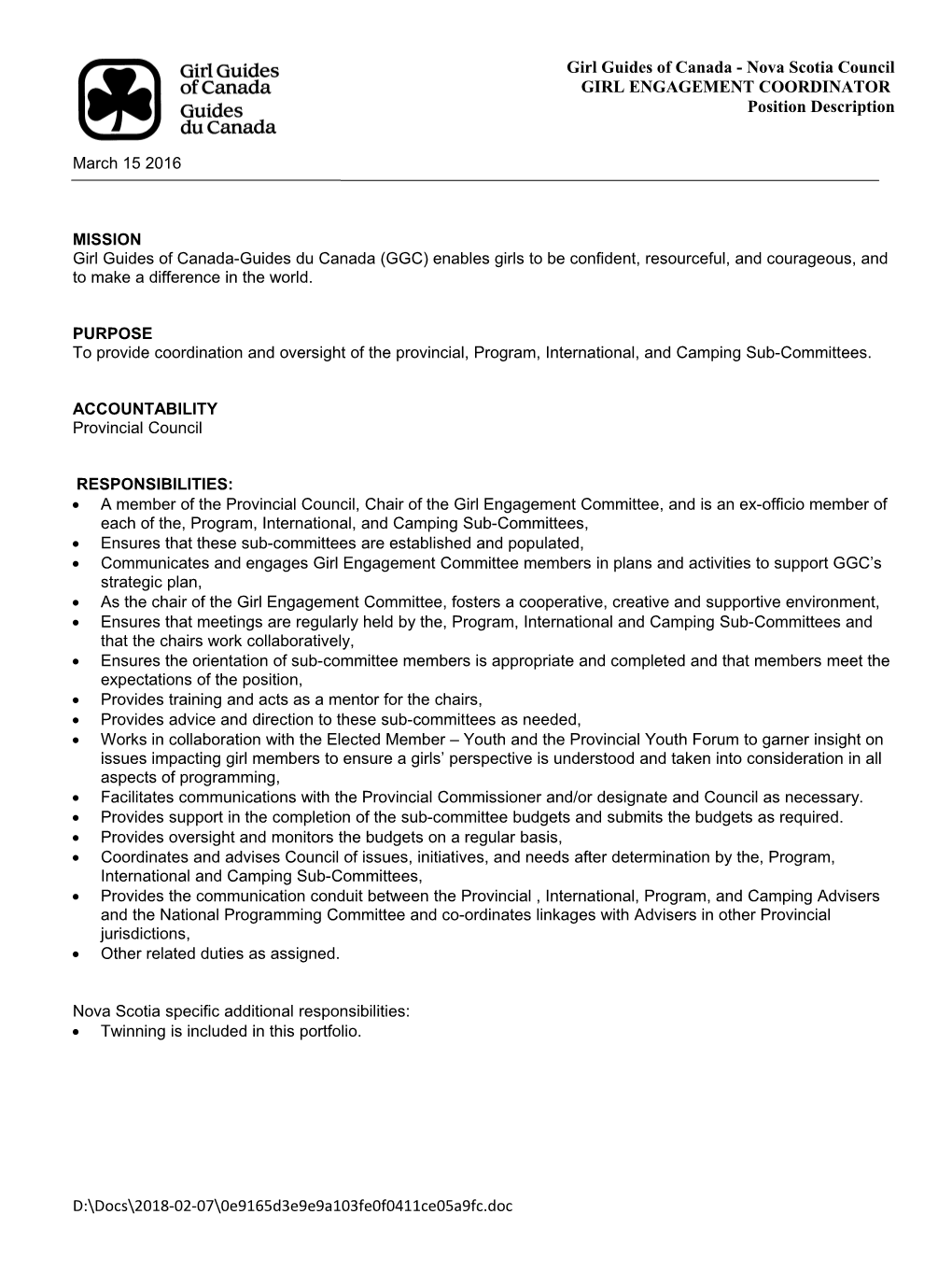 Girl Engagement Coordinator