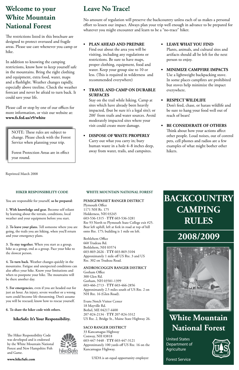 Backcountry Camping Rules 2008/2009