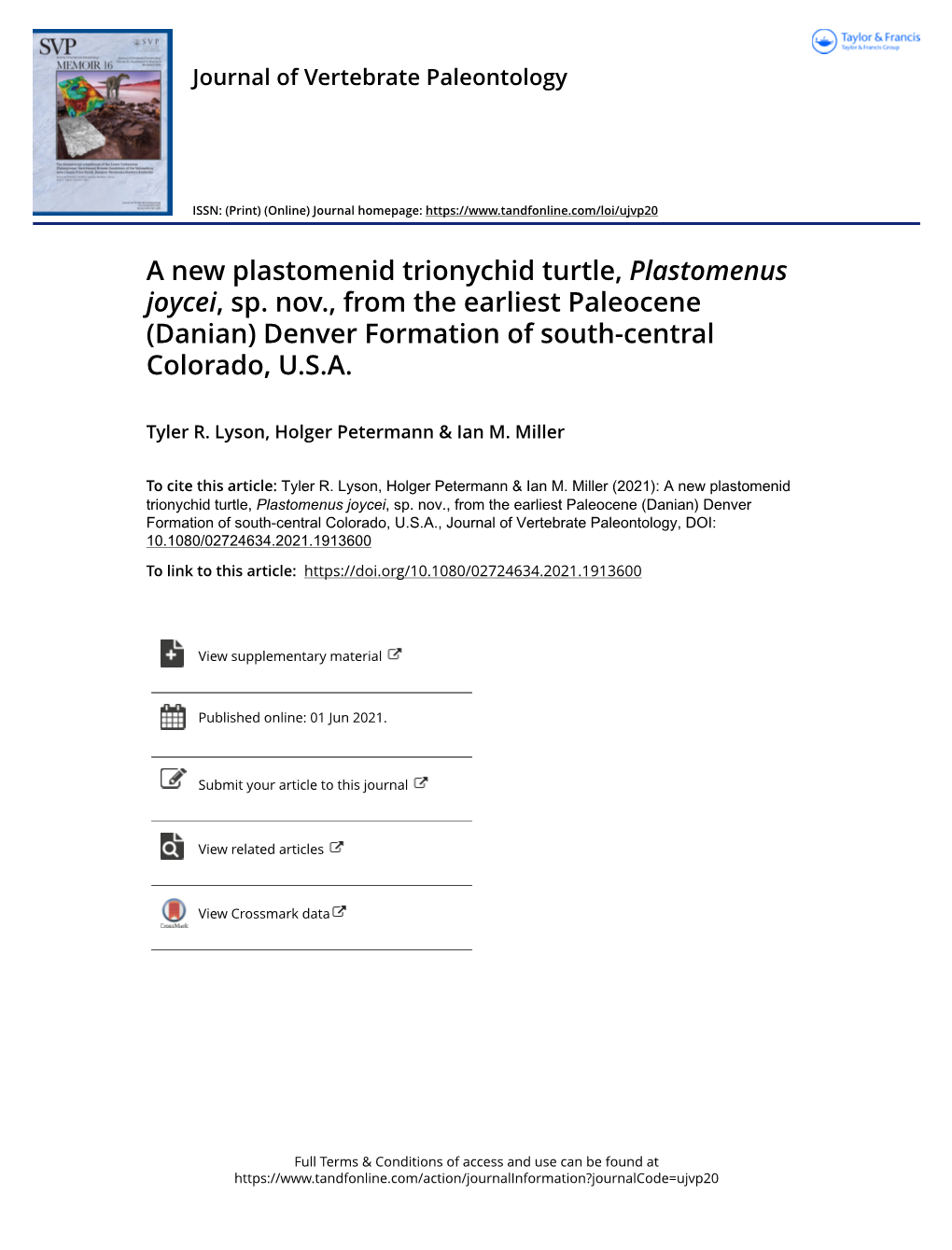 A New Plastomenid Trionychid Turtle, Plastomenus Joycei, Sp