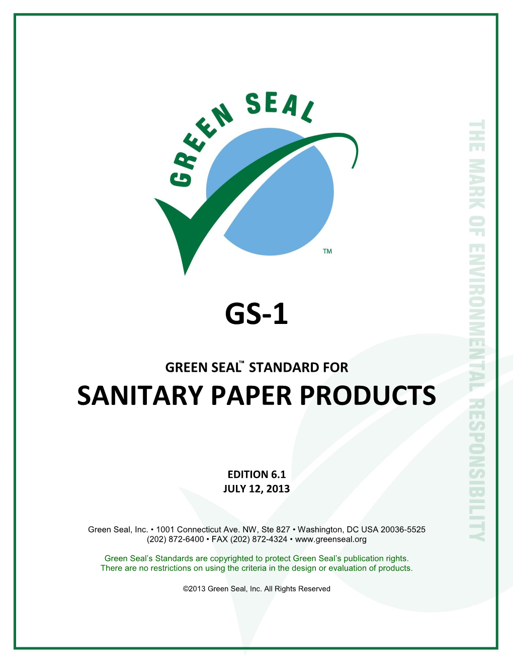 Sanitary Paper Products, Gs-1 2