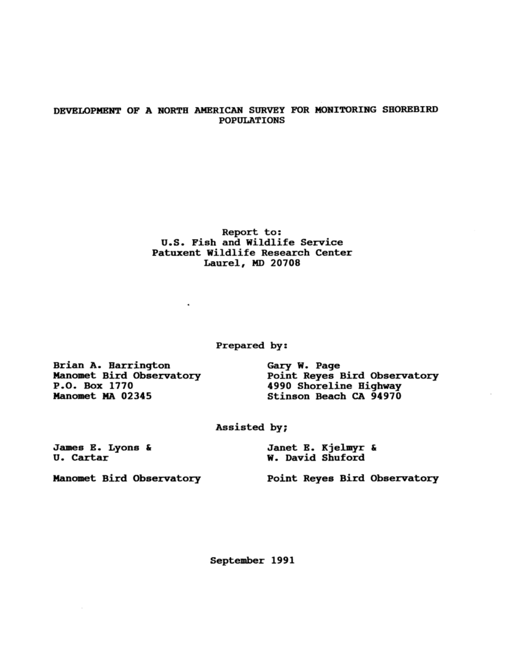 Development of a North American Survey for Monitoring Shorebird Populations