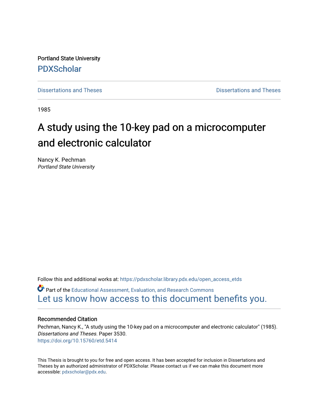 A Study Using the 10-Key Pad on a Microcomputer and Electronic Calculator