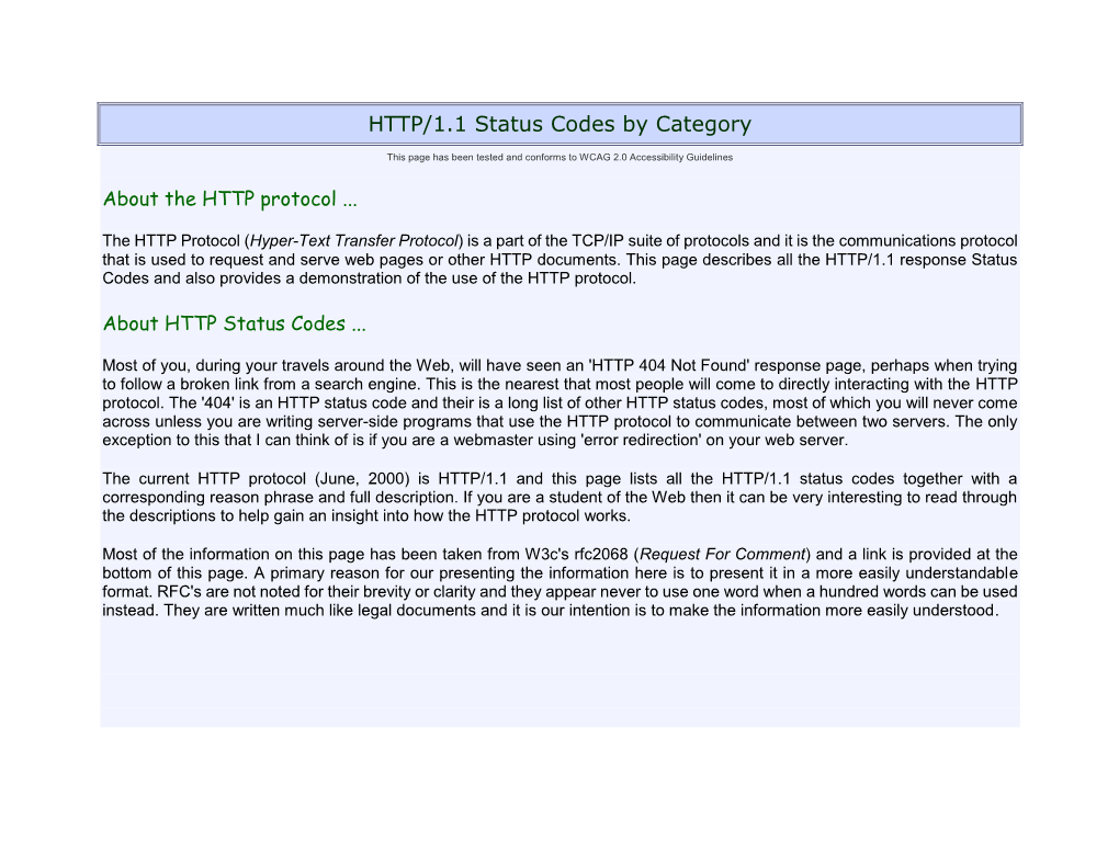 HTTP/1.1 Status Codes by Category