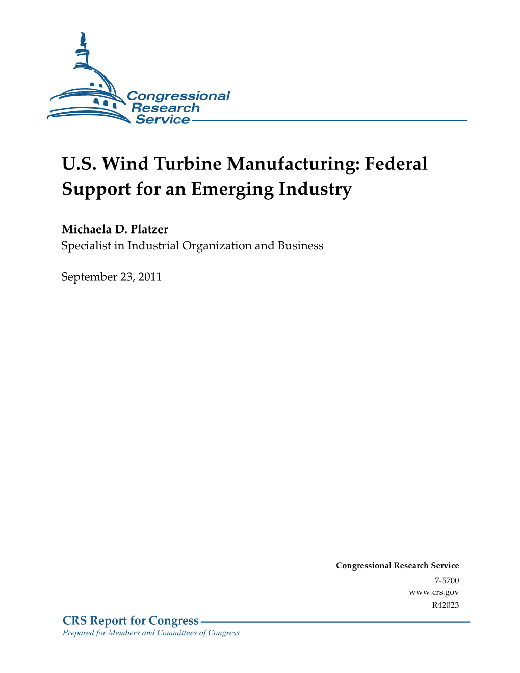 U.S. Wind Turbine Manufacturing: Federal Support for an Emerging Industry