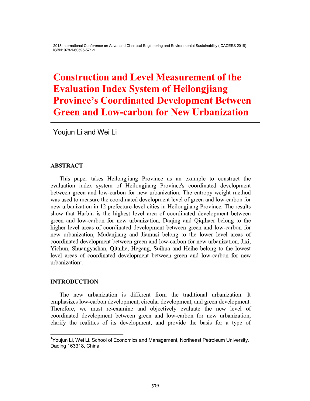 Construction and Level Measurement of the Evaluation Index System of Heilongjiang Province’S Coordinated Development Between