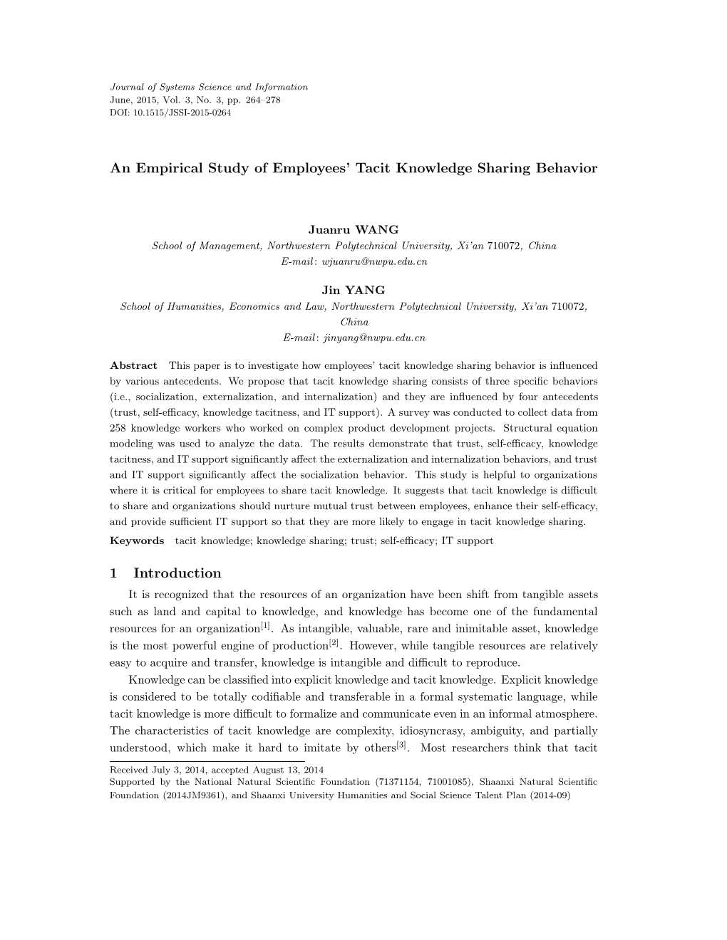 An Empirical Study of Employees' Tacit Knowledge Sharing Behavior