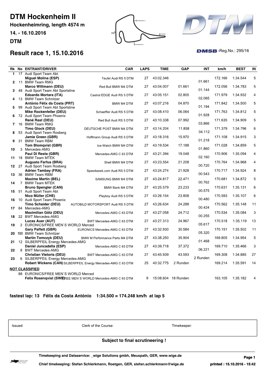 DTM Hockenheim II Hockenheimring, Length 4574 M 14