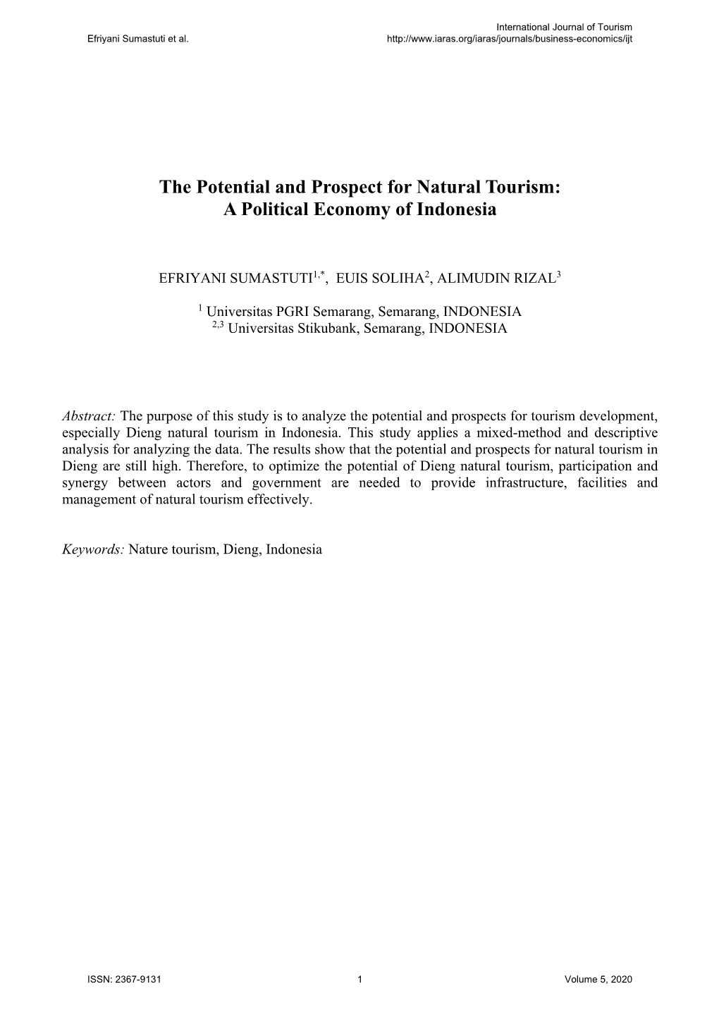 The Potential and Prospect for Natural Tourism: a Political Economy of Indonesia