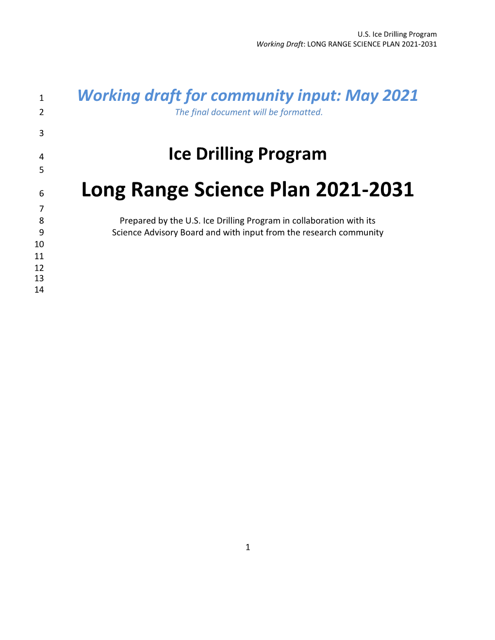 Long Range Science Plan 2021-2031