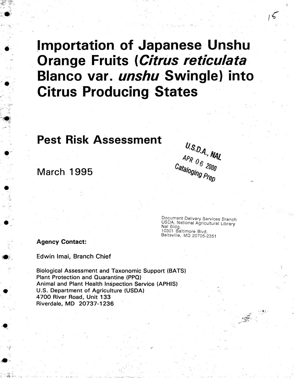 Scenario Analysis, Pests of Japanese Unshu Orange