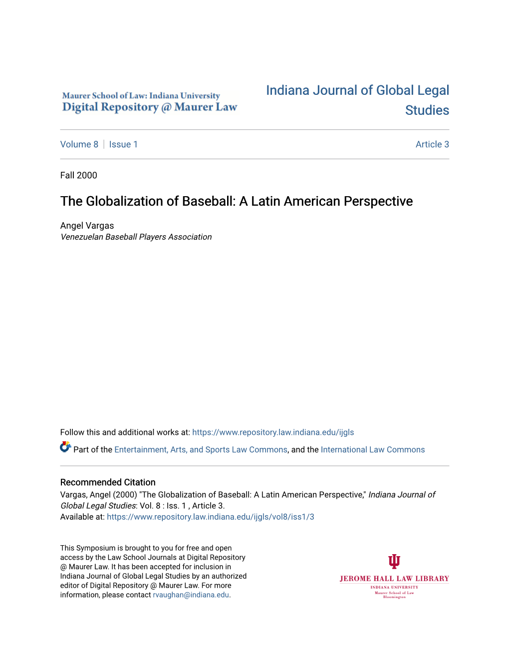 The Globalization of Baseball: a Latin American Perspective