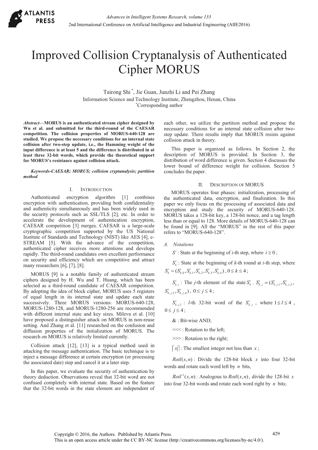 Improved Collision Cryptanalysis of Authenticated Cipher MORUS