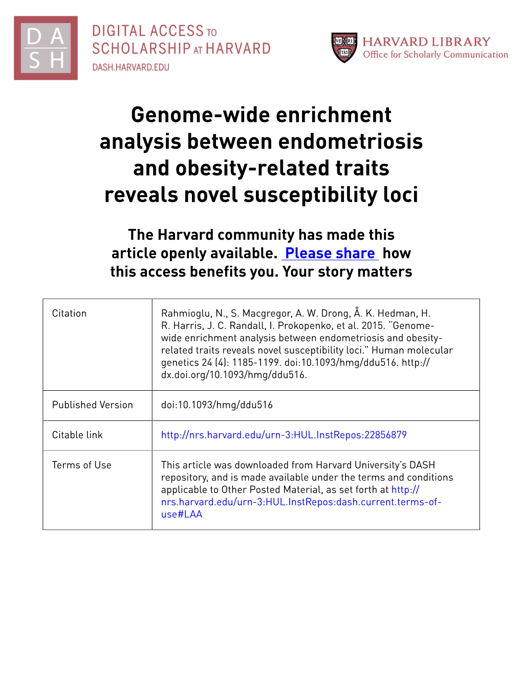 Genome-Wide Enrichment Analysis Between Endometriosis and Obesity-Related Traits Reveals Novel Susceptibility Loci