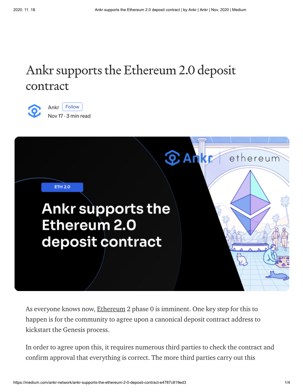 Ankr Supports the Ethereum 2.0 Deposit Contract | by Ankr | Ankr | Nov, 2020 | Medium