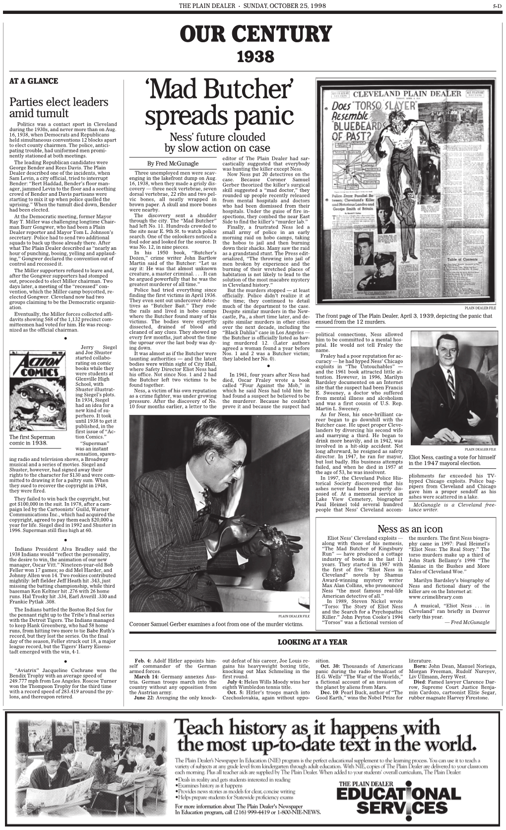 Mad Butcher’ Amid Tumult Politics Was a Contact Sport in Cleveland Spreads Panic During the 1930S, and Never More Than on Aug