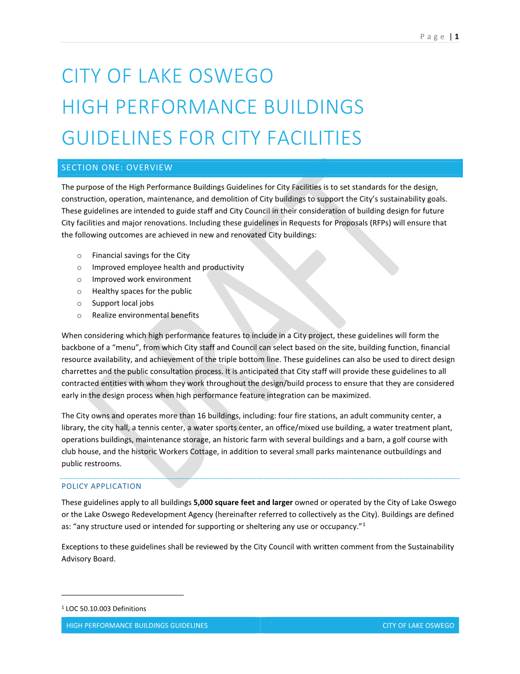 High Performance Buildings Guidelines for City Facilities