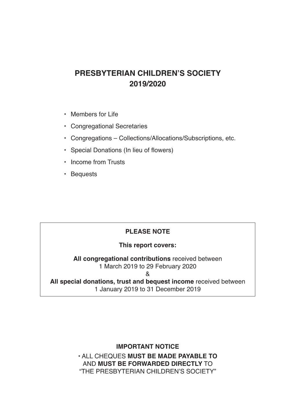 Presbyterian Children's Society 2019/2020