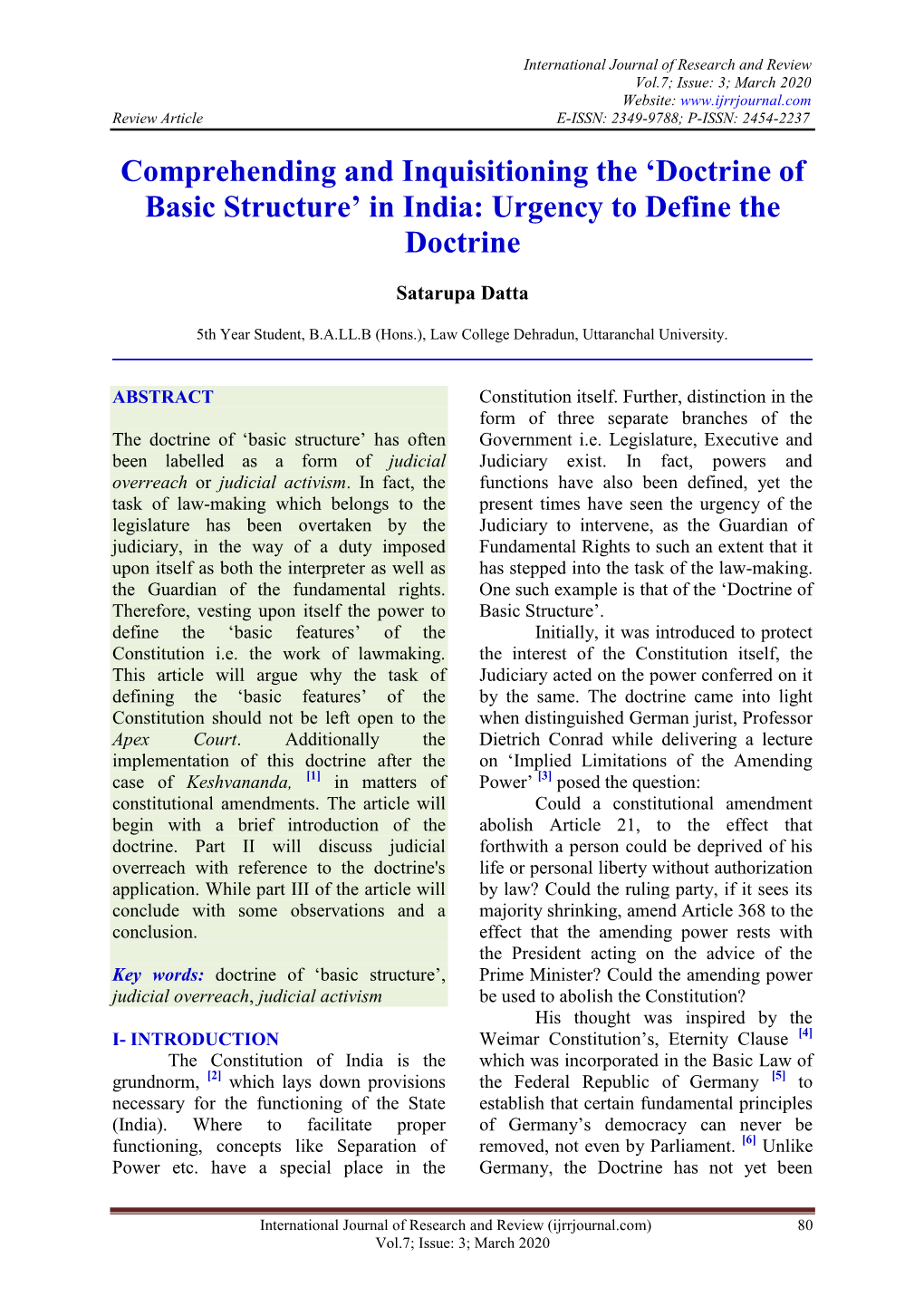 Comprehending and Inquisitioning the 'Doctrine of Basic Structure'