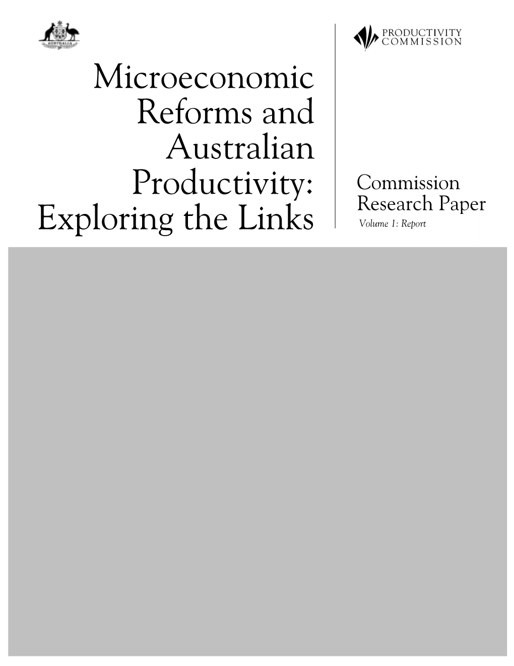 Microeconomic Reforms and Australian Productivity