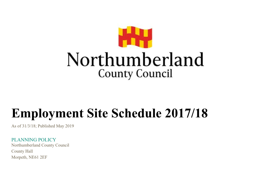 Employment Site Schedule 2017/18 As of 31/3/18; Published May 2019