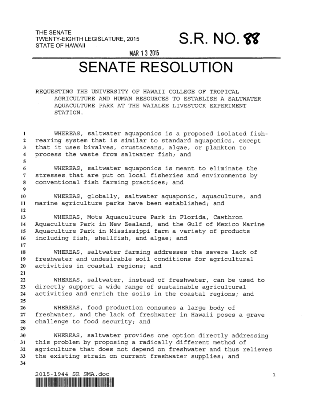 S.R. No.= Senate Resolution