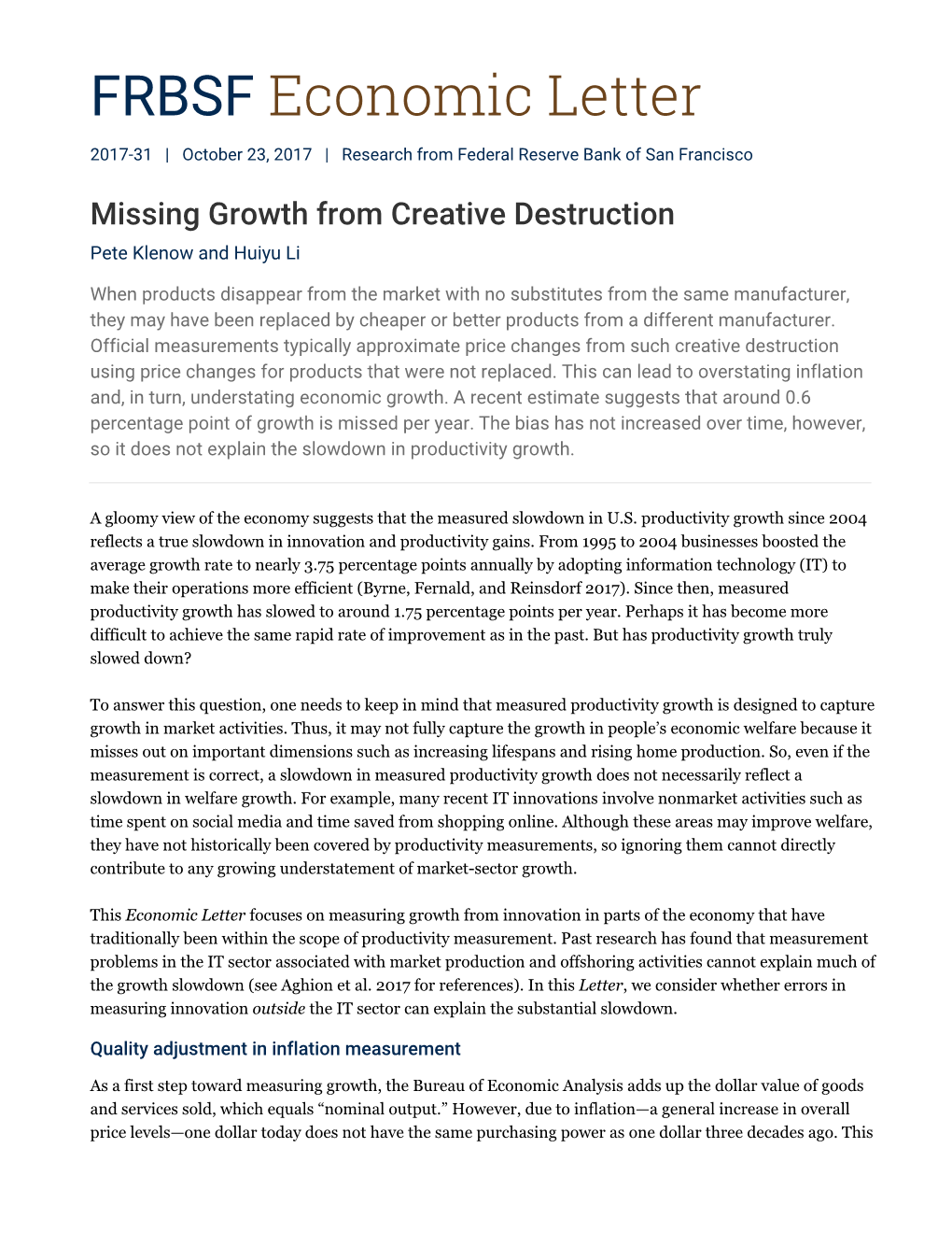 Missing Growth from Creative Destruction Pete Klenow and Huiyu Li