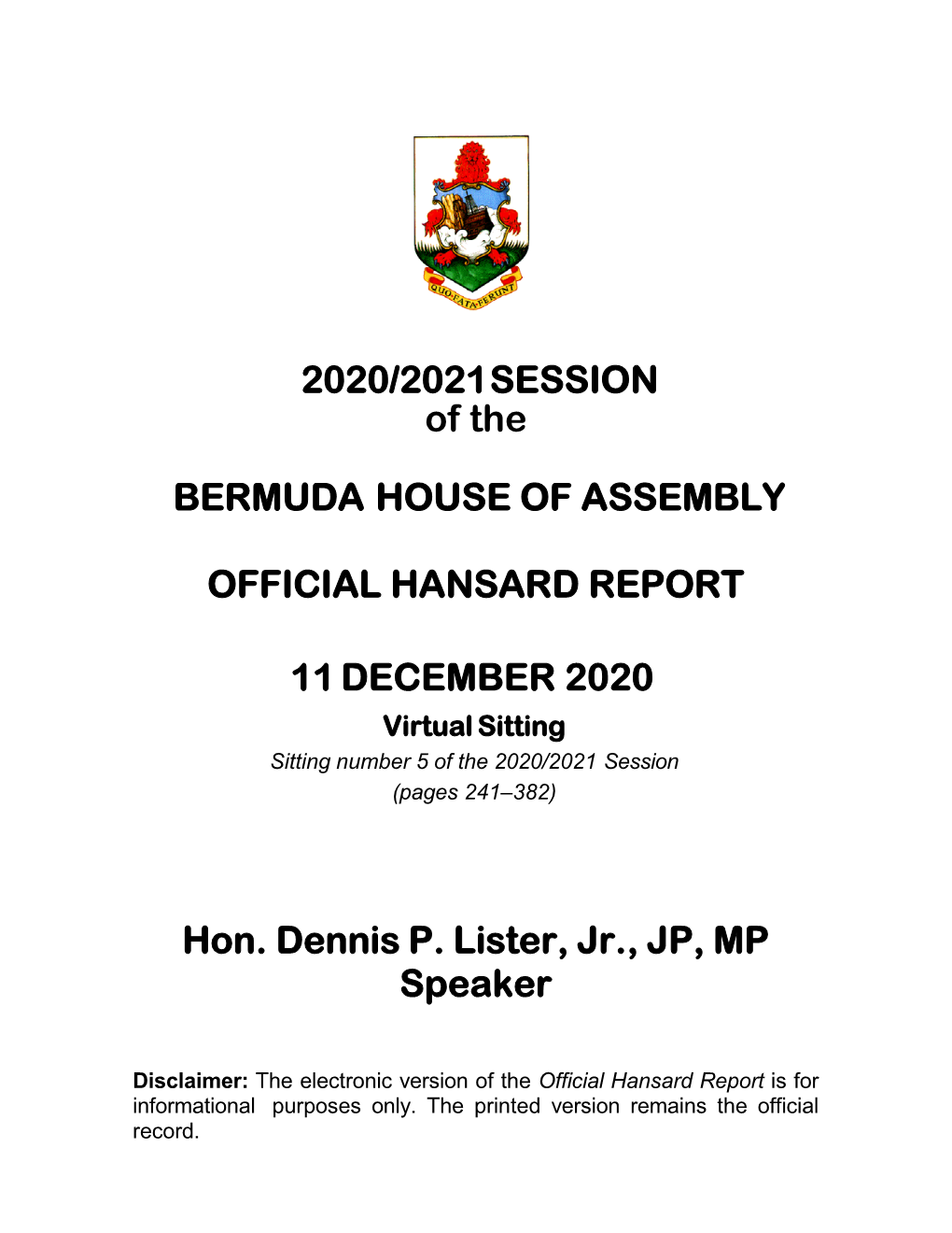 Official Hansard Report