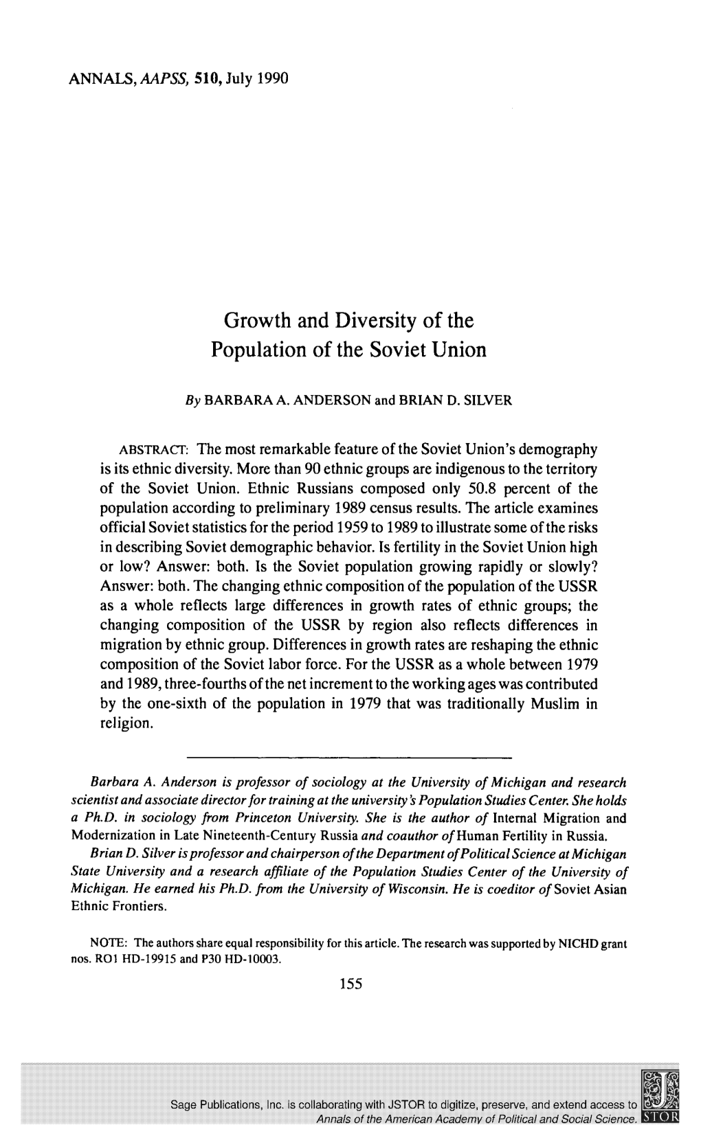 Growth and Diversity of the Population of the Soviet Union