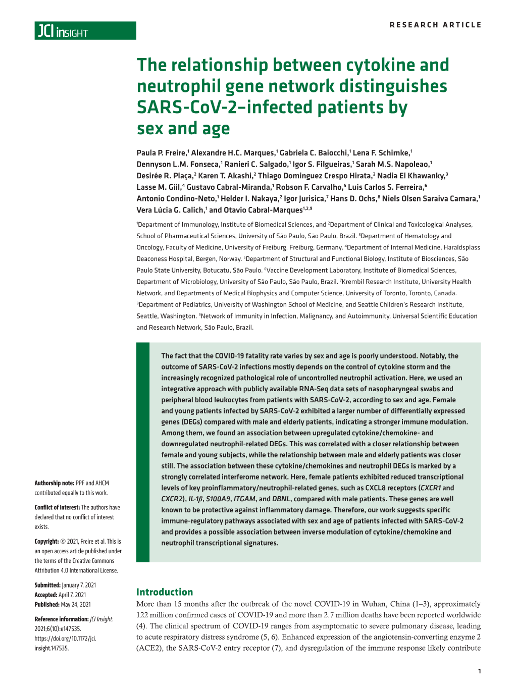 The Relationship Between Cytokine and Neutrophil Gene Network Distinguishes SARS-Cov-2–Infected Patients by Sex and Age