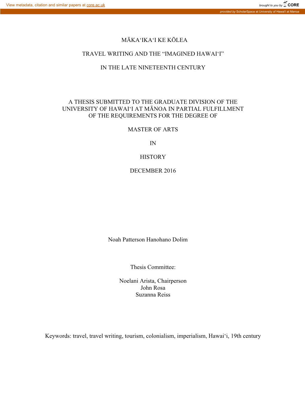 Māka'ika'i Ke Kōlea Travel Writing And