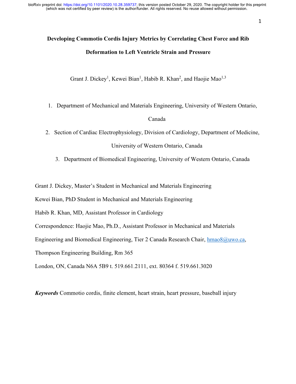 Developing Commotio Cordis Injury Metrics by Correlating Chest Force and Rib Deformation to Left Ventricle Strain and Pressure