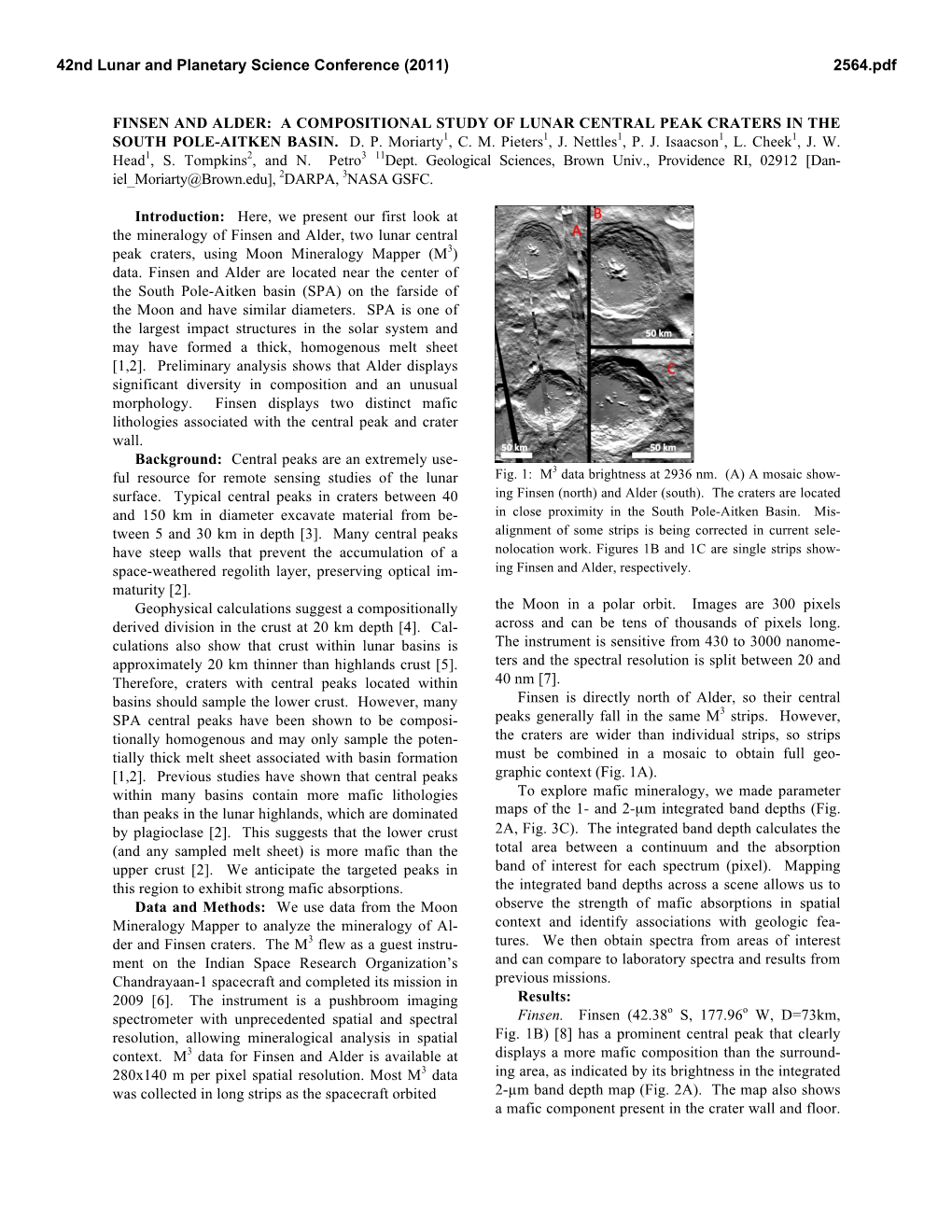 Finsen and Alder: a Compositional Study of Lunar Central Peak Craters in the South Pole-Aitken Basin