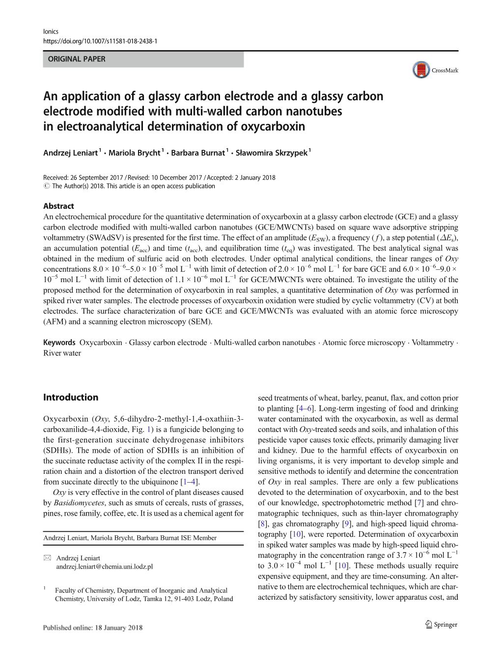 An Application of a Glassy Carbon Electrode and a Glassy Carbon