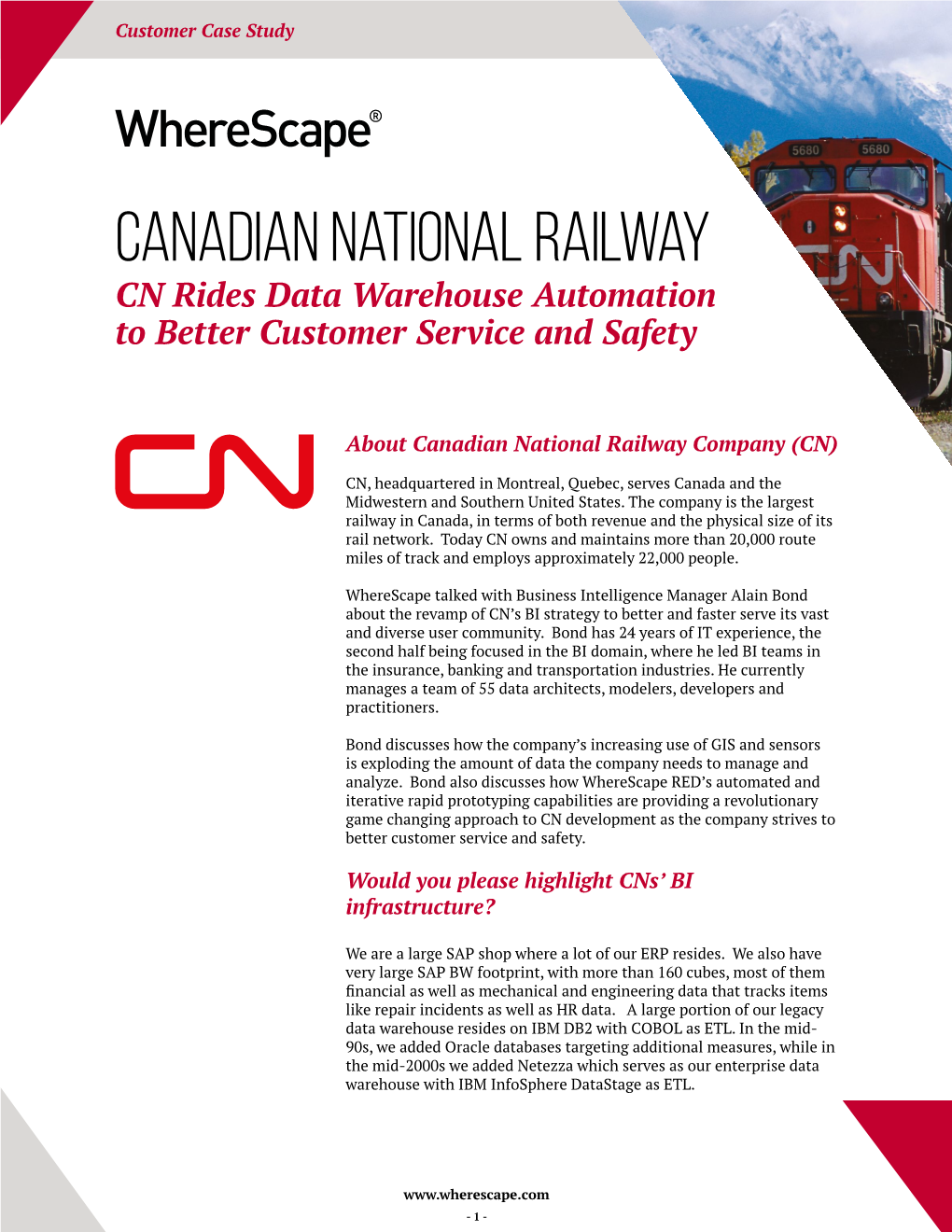 Canadian National Railway CN Rides Data Warehouse Automation to Better Customer Service and Safety