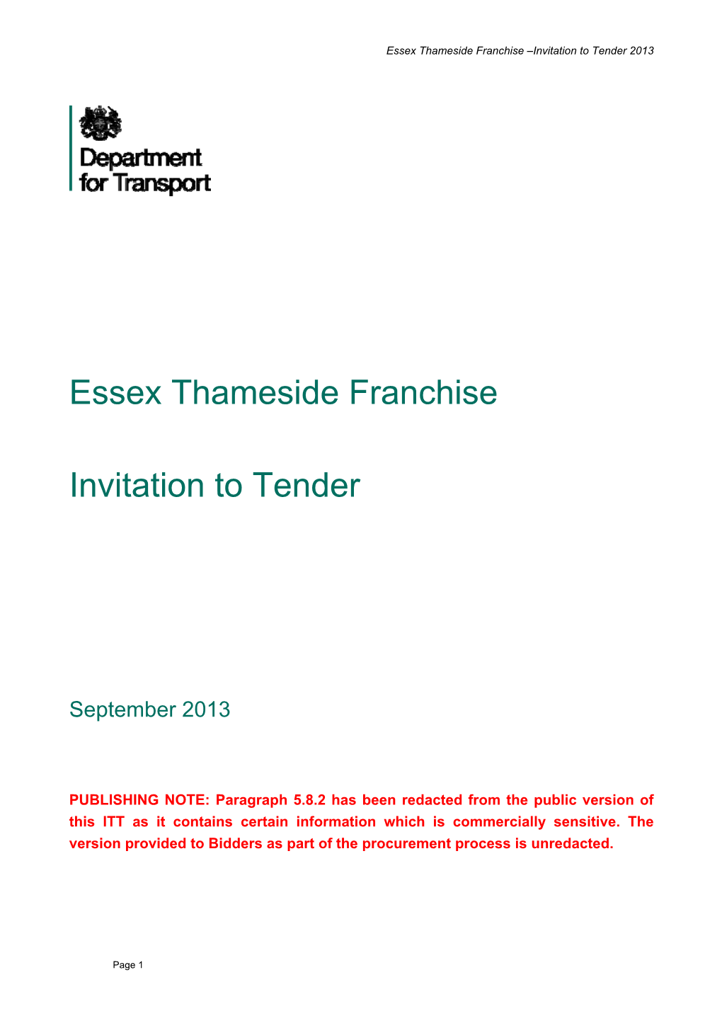Essex Thameside Franchise –Invitation to Tender 2013