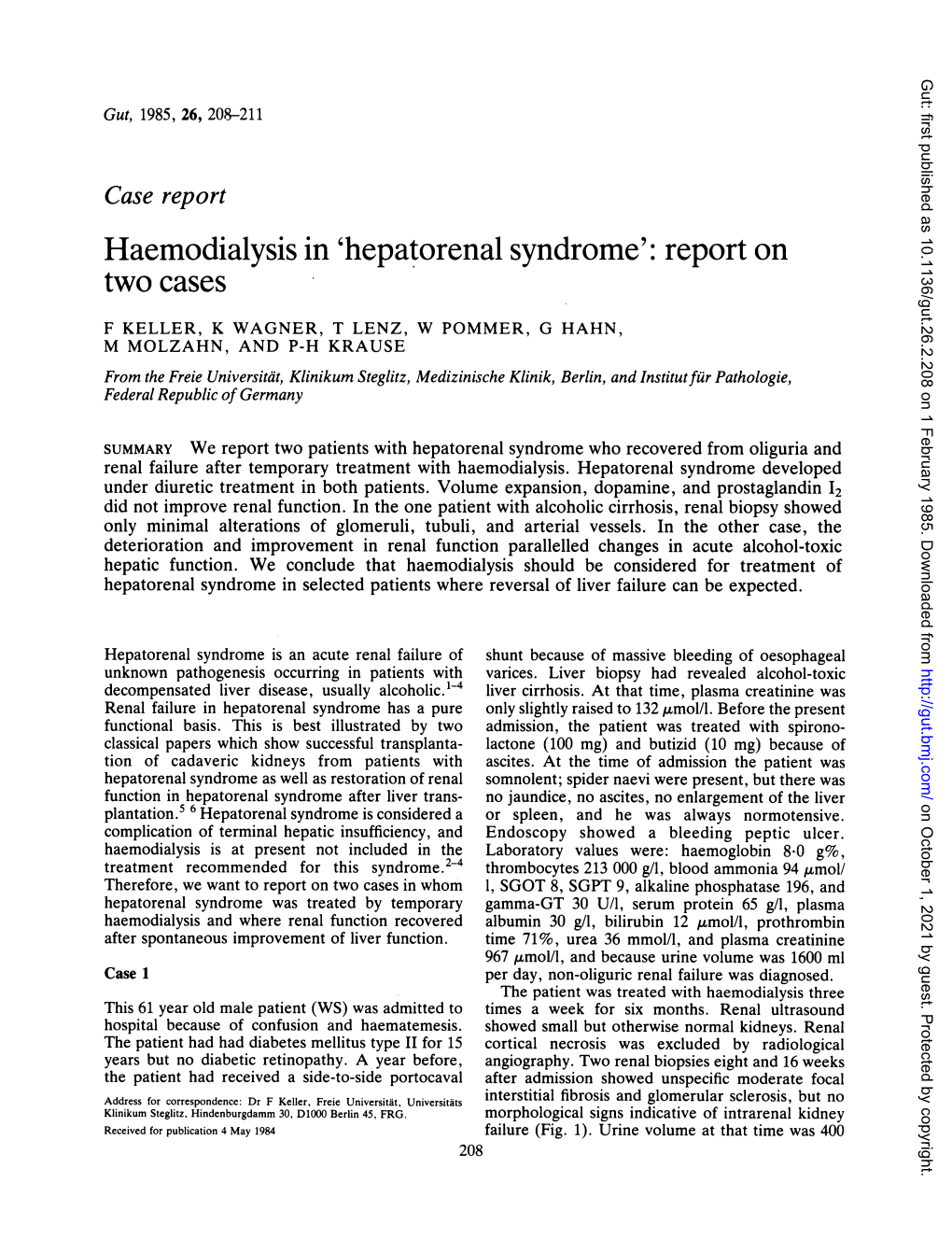 Haemodialysis in 'Hepatorenal Syndrome': Report On