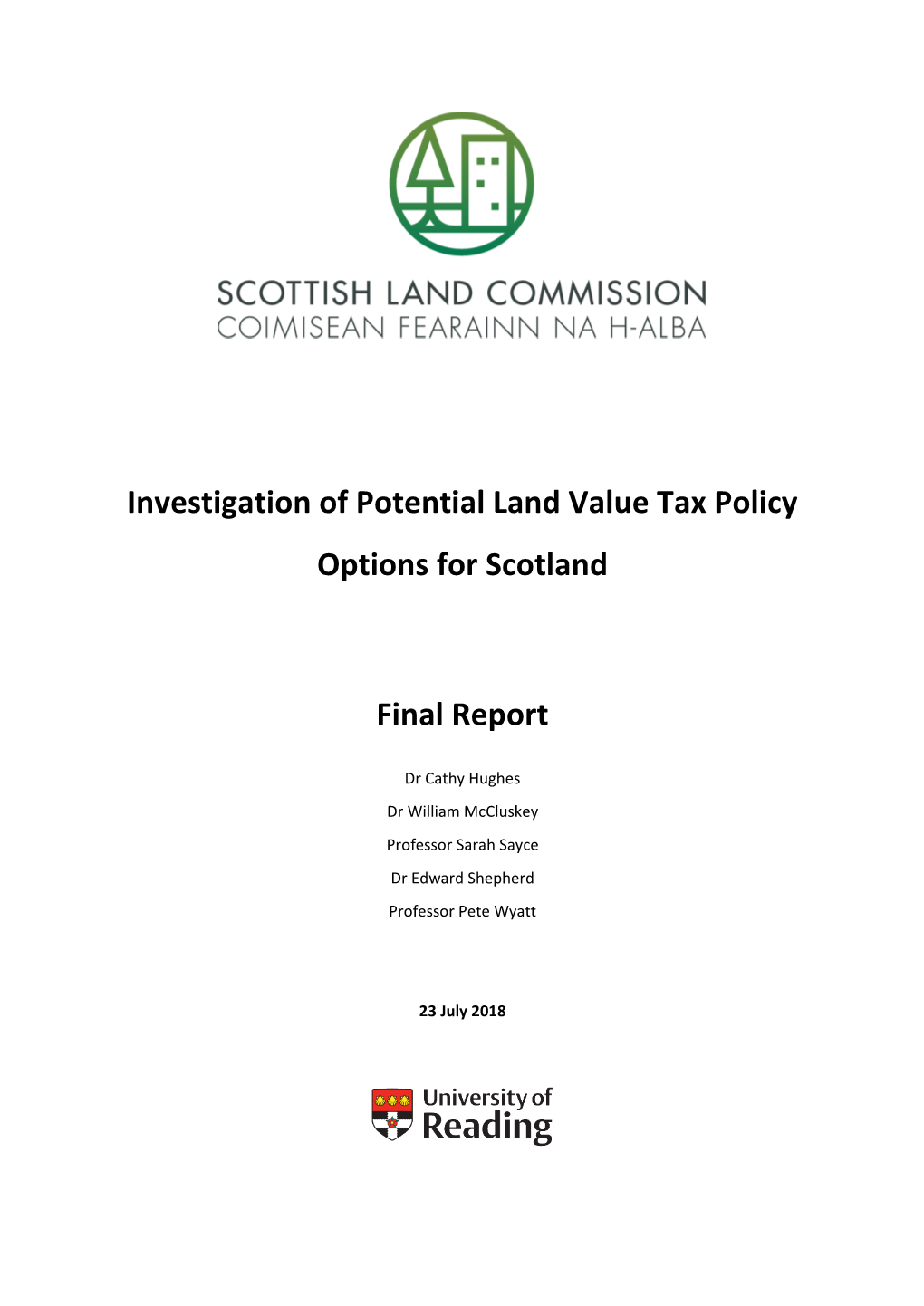 Investigation of Potential Land Value Tax Policy Options for Scotland