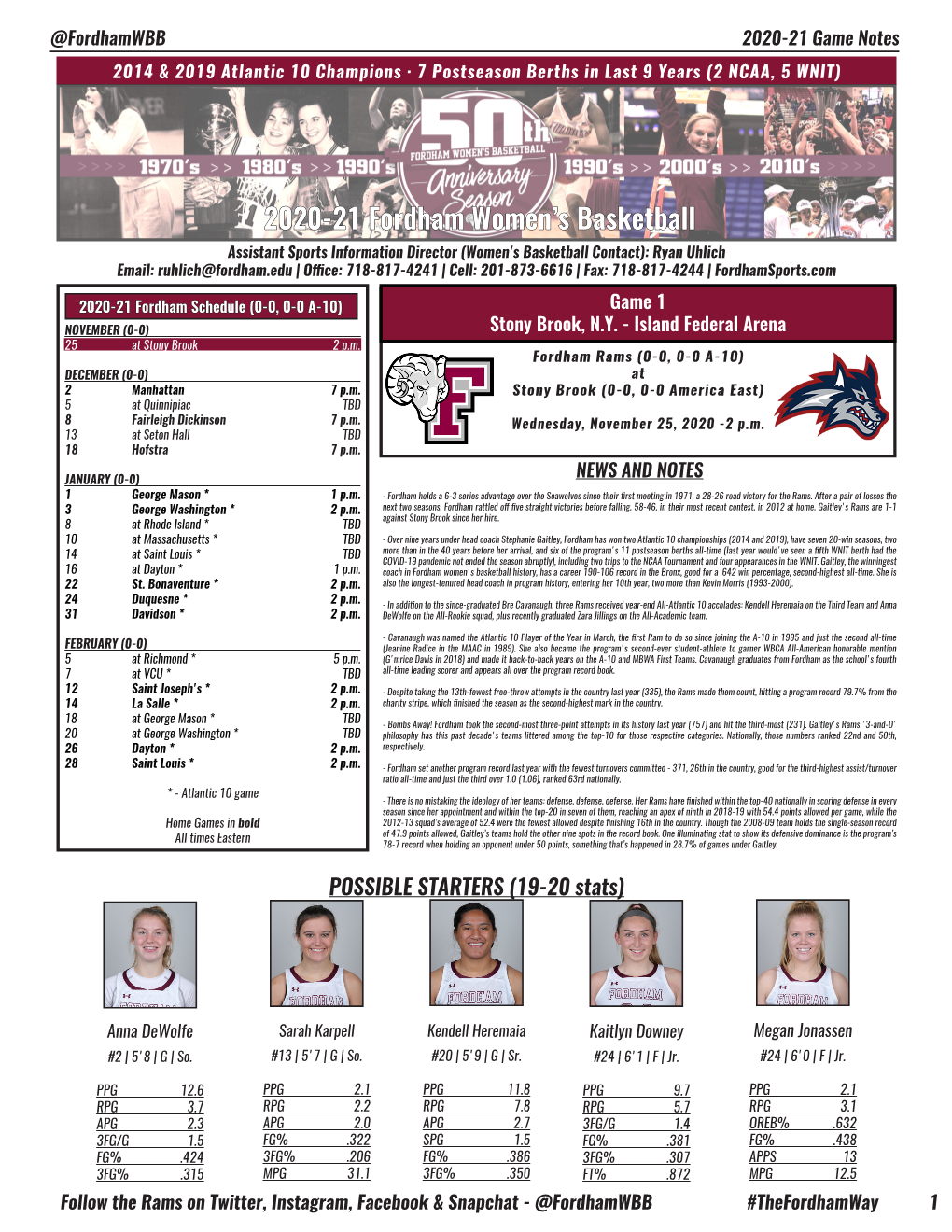 2020-21 Fordham Women's Basketball