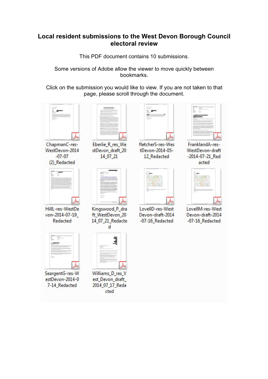 Local Resident Submissions to the West Devon Borough Council Electoral Review