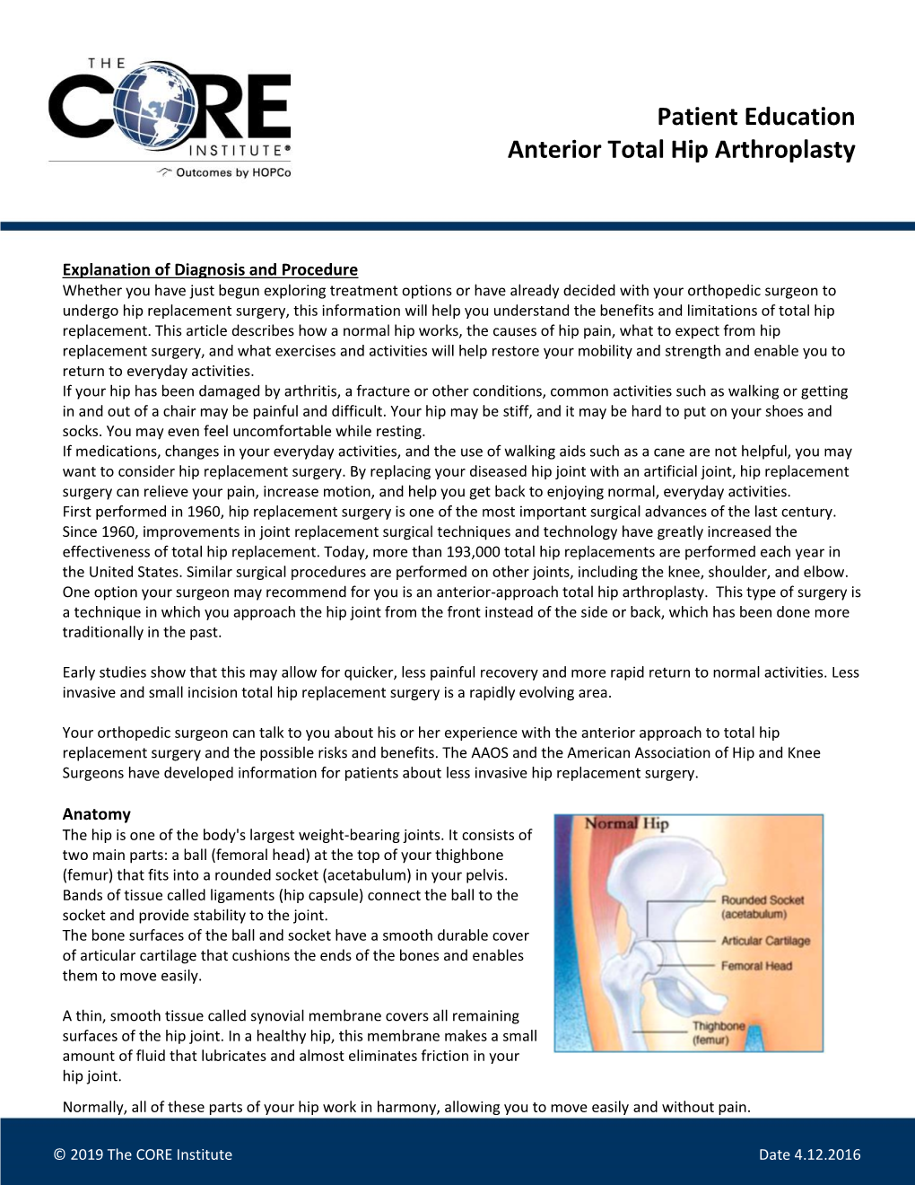 Patient Education Anterior Total Hip Arthroplasty