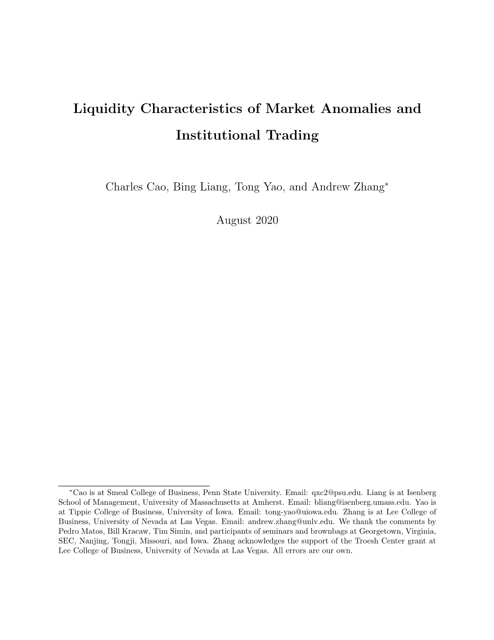 Liquidity Characteristics of Market Anomalies and Institutional Trading