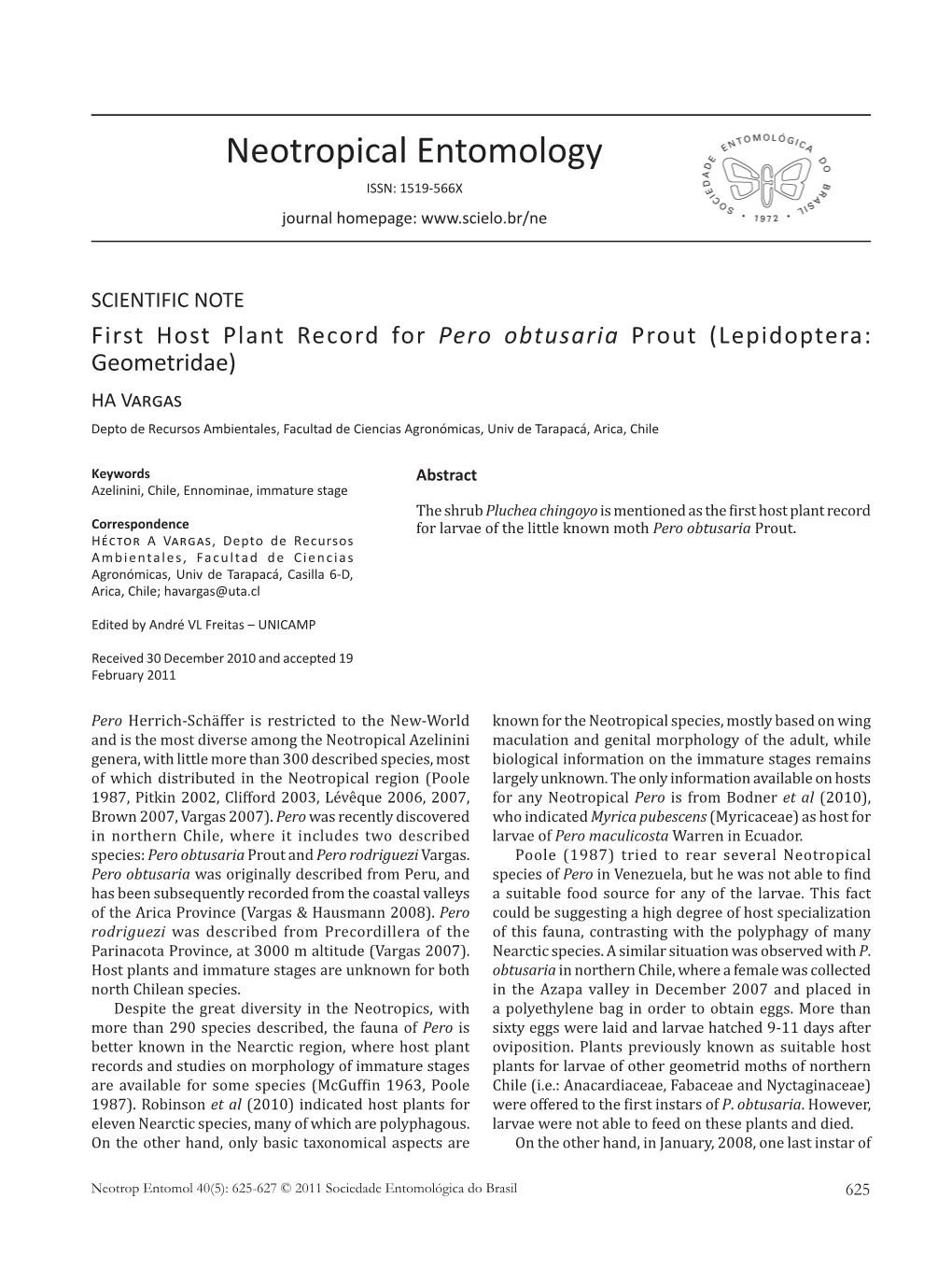 First Host Plant Record for Pero Obtusaria Prout (Lepidoptera: Geometridae)