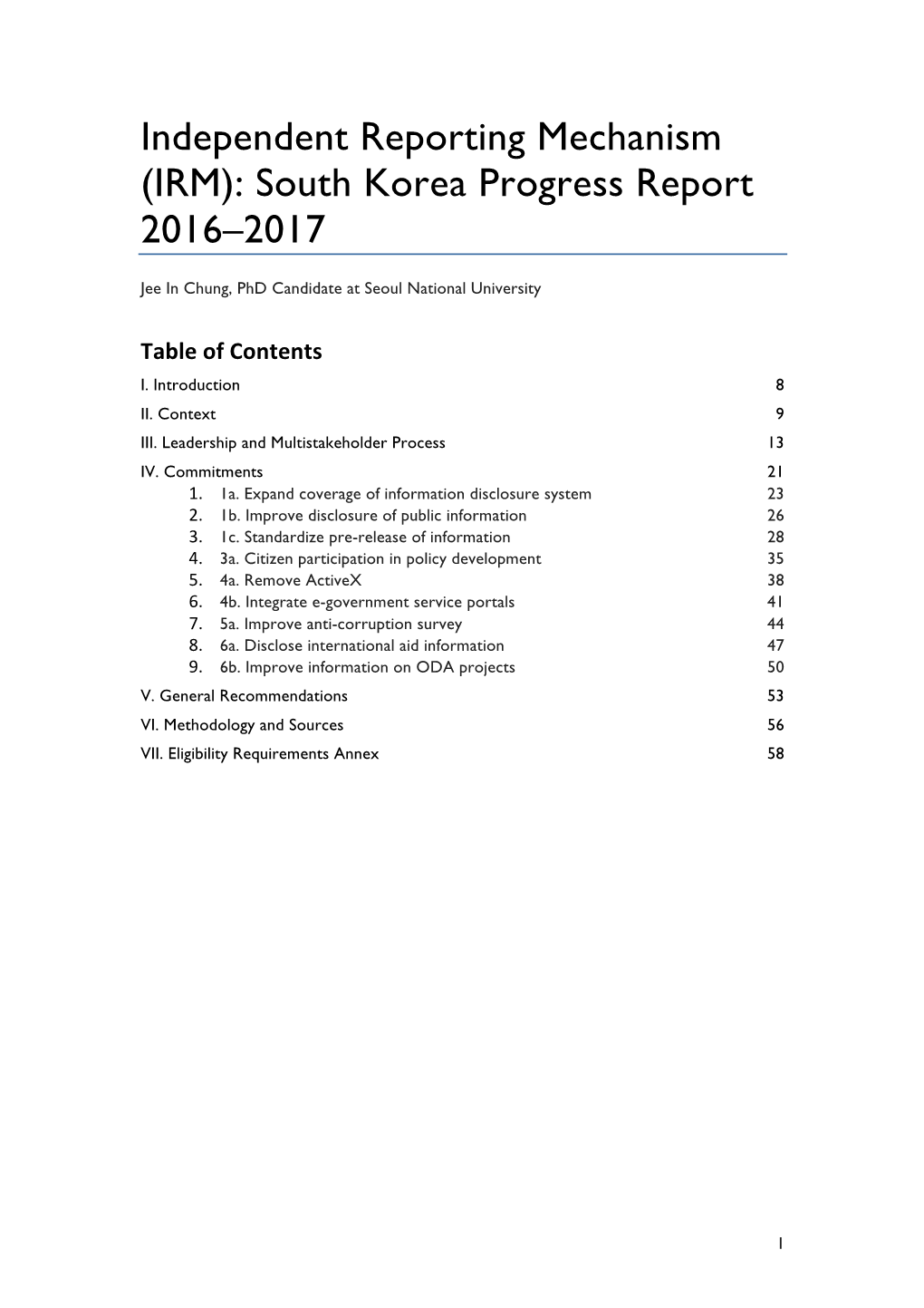 IRM): South Korea Progress Report 2016–2017